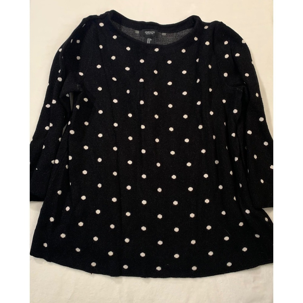 JONES & CO‎ Black White Polka Dot Button Back Sweater Women's M